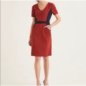 NWT Boden Vicky Colorblock V-Neck Sheath Dress Burnt Orange Navy Blue Size 10L
